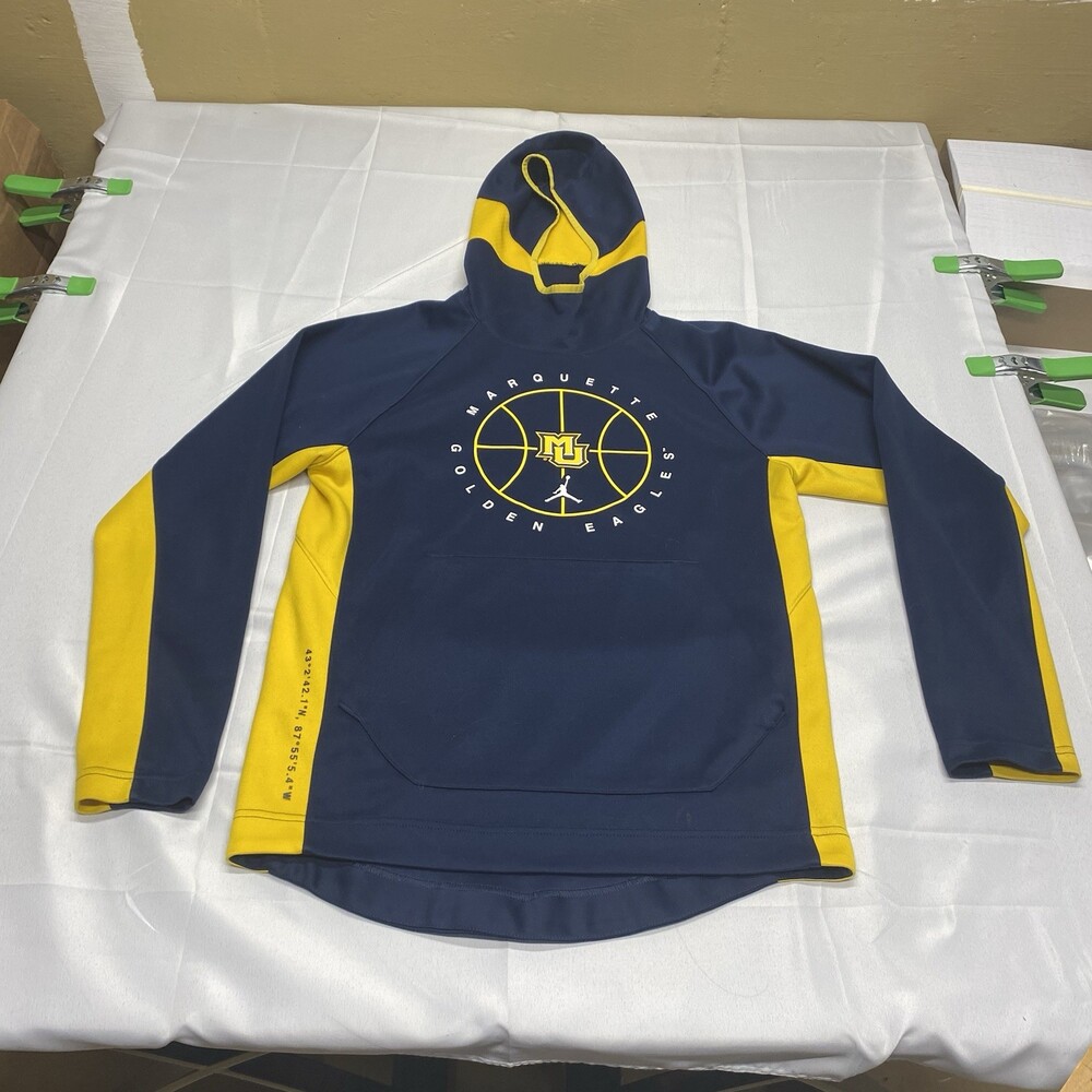 Jordan Marquette Golden Eagles Hoodie Size Small! Navy Yellow Basketball